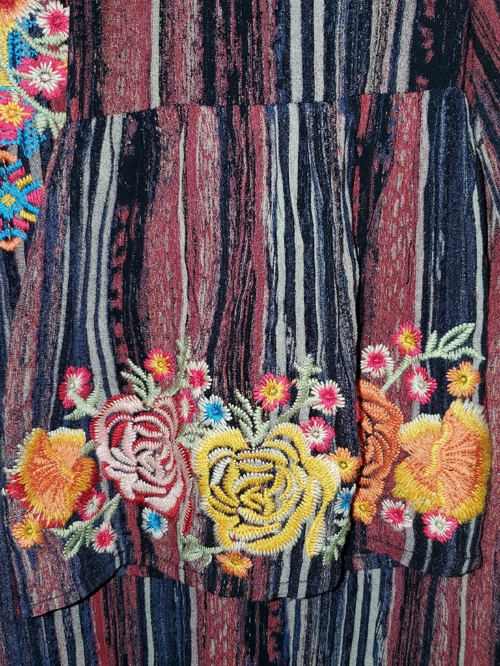 Savanna Jane Striped Boho Tunic with Colorful Floral Embroidery Size 2X - Picture 7 of 8